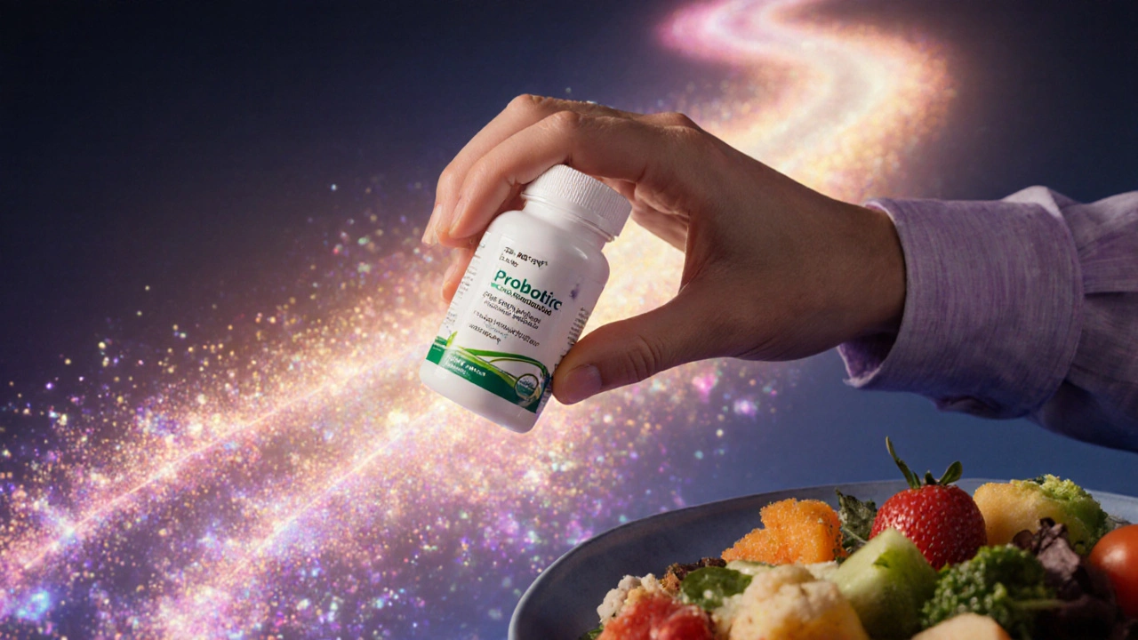 Zavírání probiotik v tabletách, když je potřeba, a zaměření na potravu.