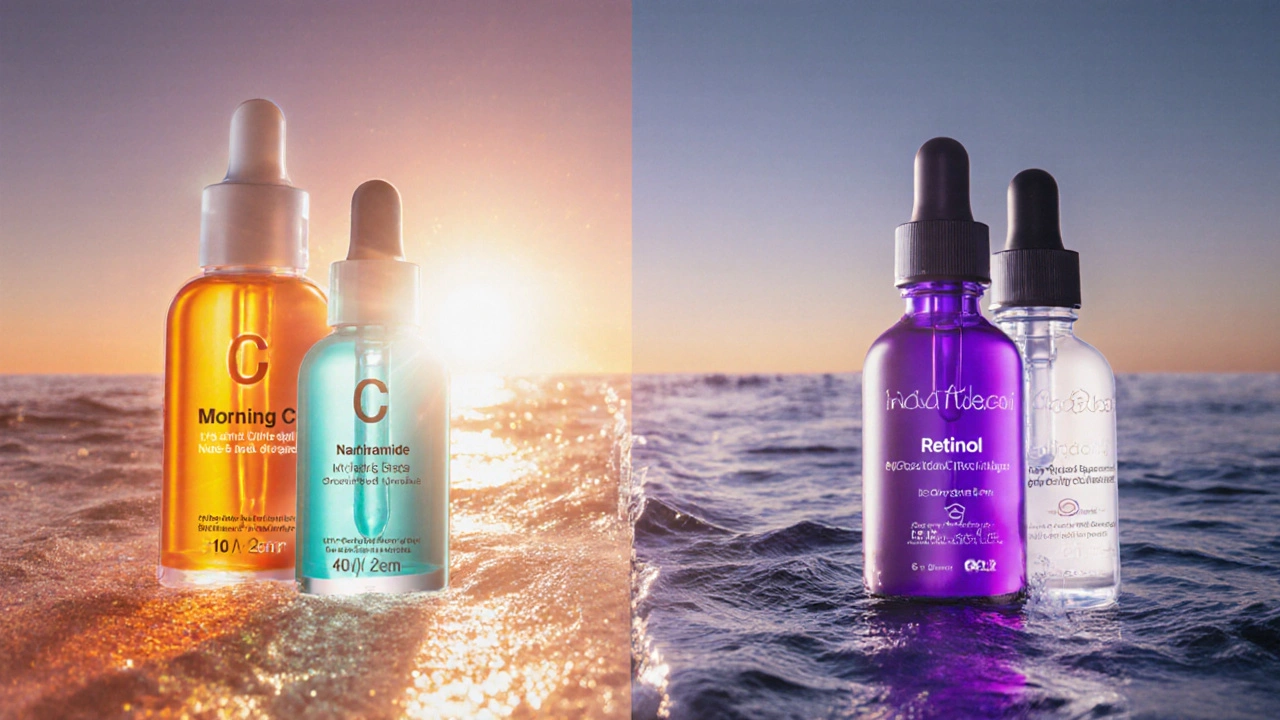 Denní rutina péče o kůži s vitamíny C, B3, A a B5 v harmonické kombinaci