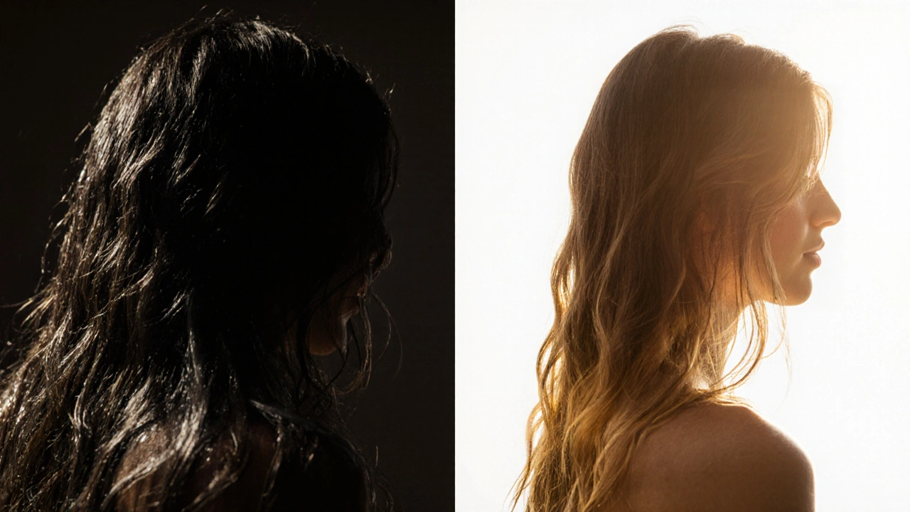 Dvě verze vlasů: mastné vs. čisté a objemné po dvojitém mytí.