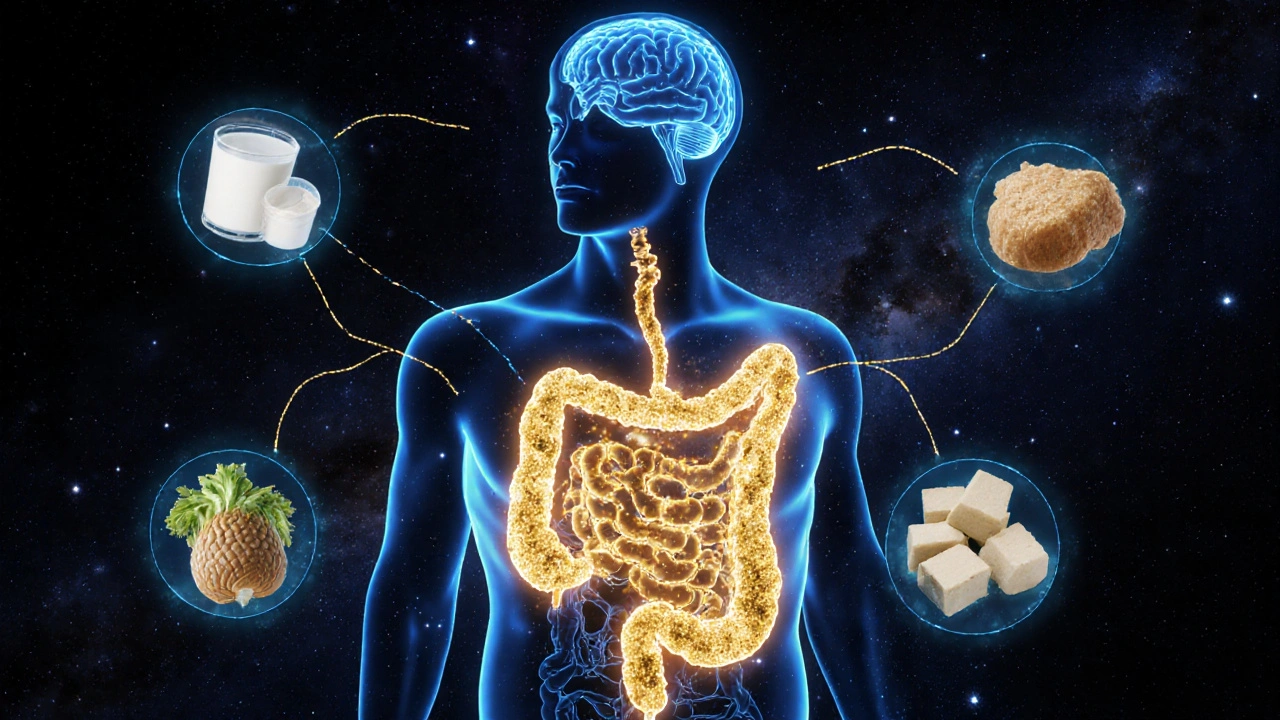 Gut-brain osa s probiotickými bakteriemi a přirozenými potravinami v kosmickém prostředí