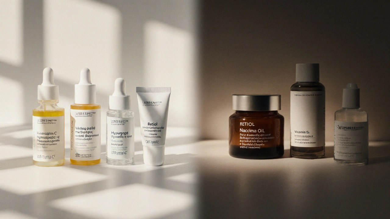 Minimální denní a noční rutina péče o pleť s vitamíny C, E a niacinamidem