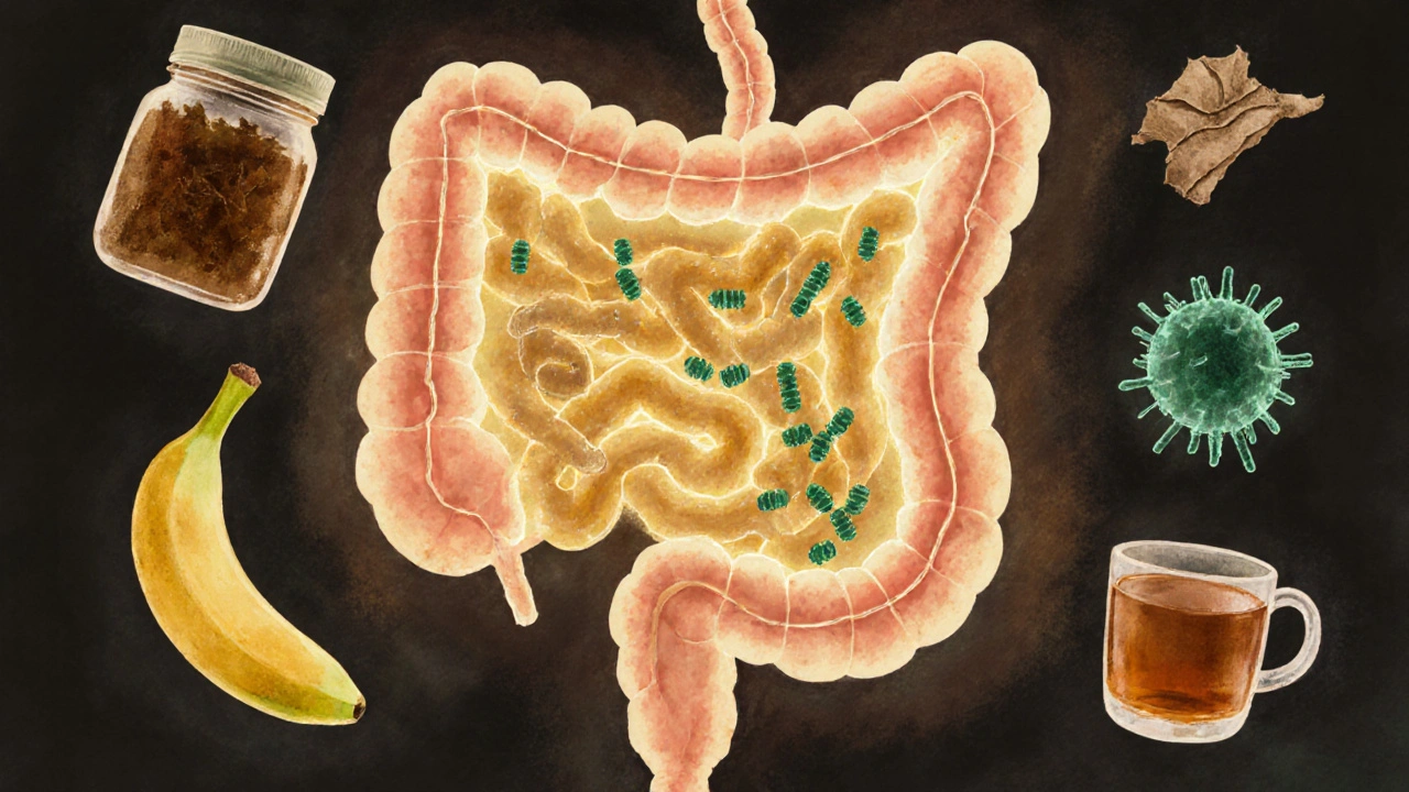 Přehled trávicího traktu s užitečnými bakteriemi bojujícími proti škodlivým patogenům.