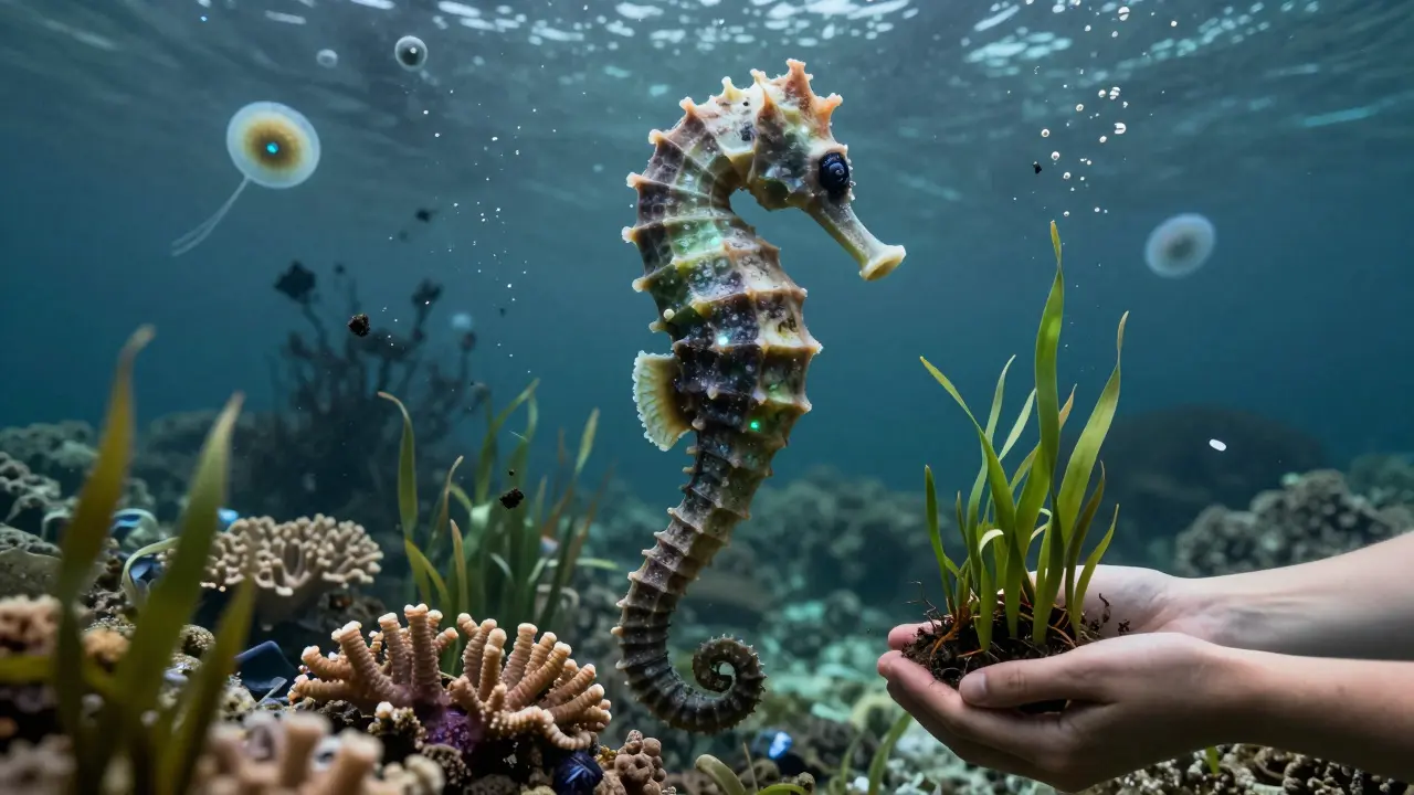 Mořský koník jako symbol zdravého mořského ekosystému.