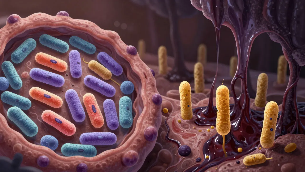 Kvasinky překračují rovnováhu mikroflóry, když laktobacily zanikají a vzniká lepkavý biofilm.