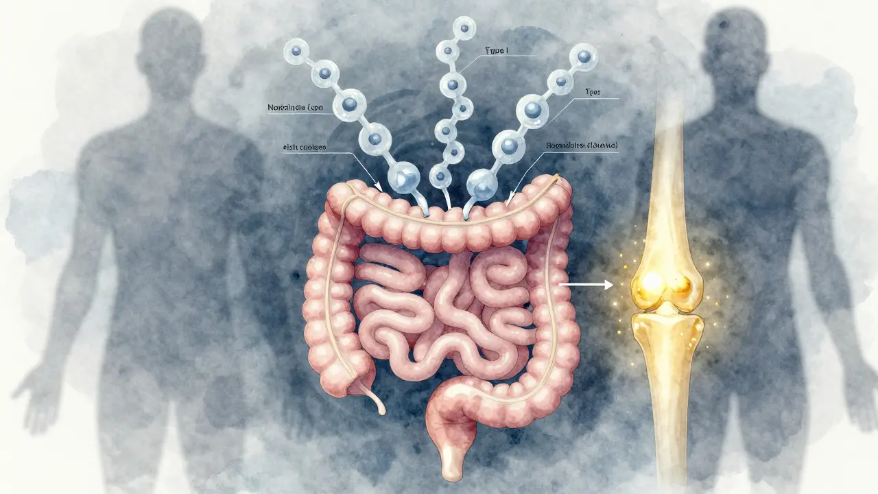 Molekulární struktura rybího kolagenu cestující do kůže a kloubů.