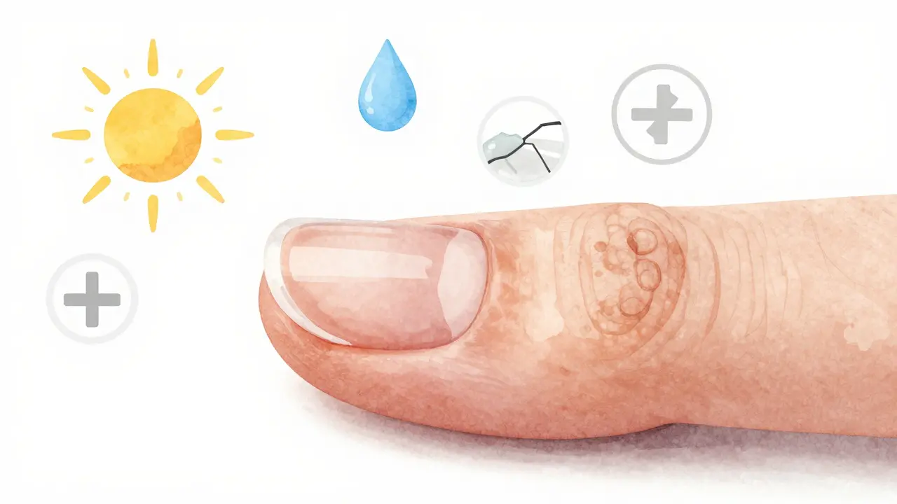 Přirozený odlepování gel laku s ikonami příčin poškození