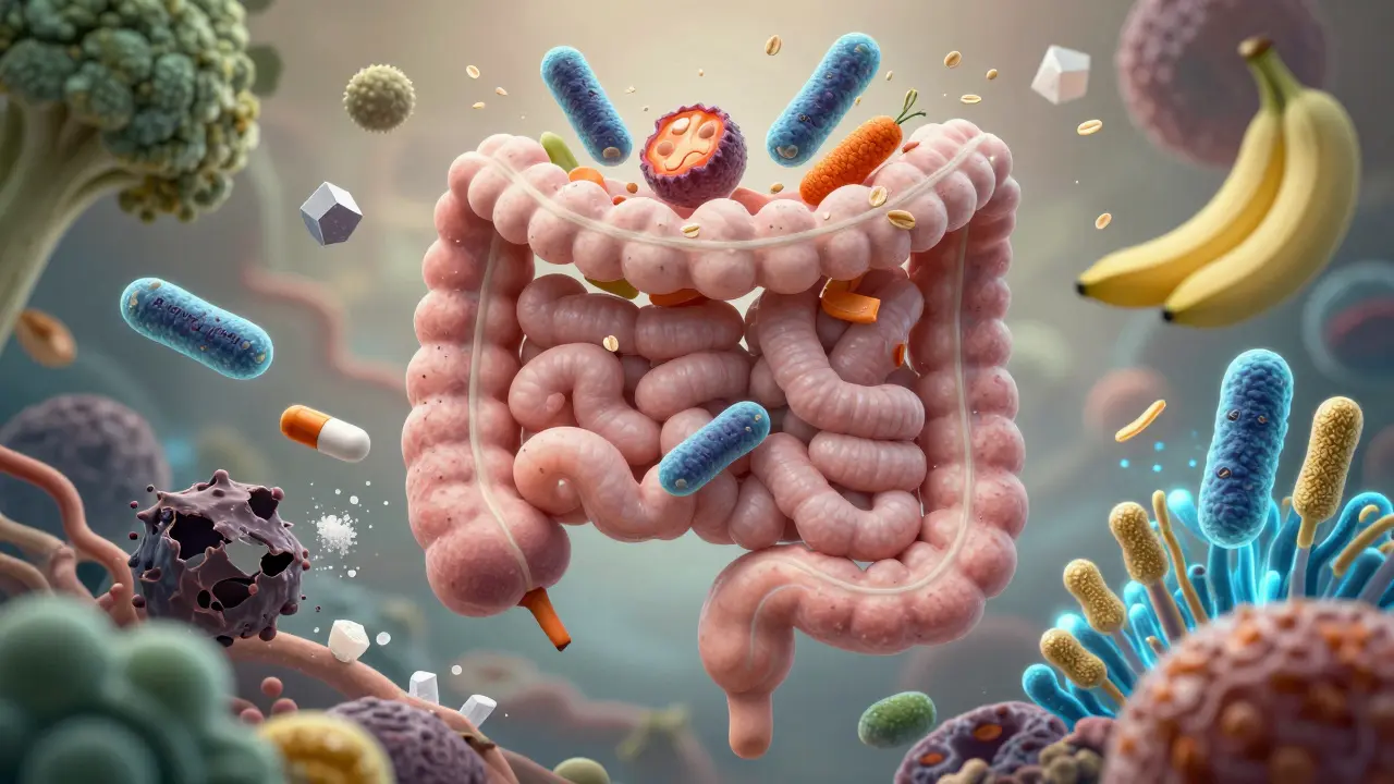 Živá střevní mikroflóra s laktobacily žijícími v prostředí vlákniny a zeleniny