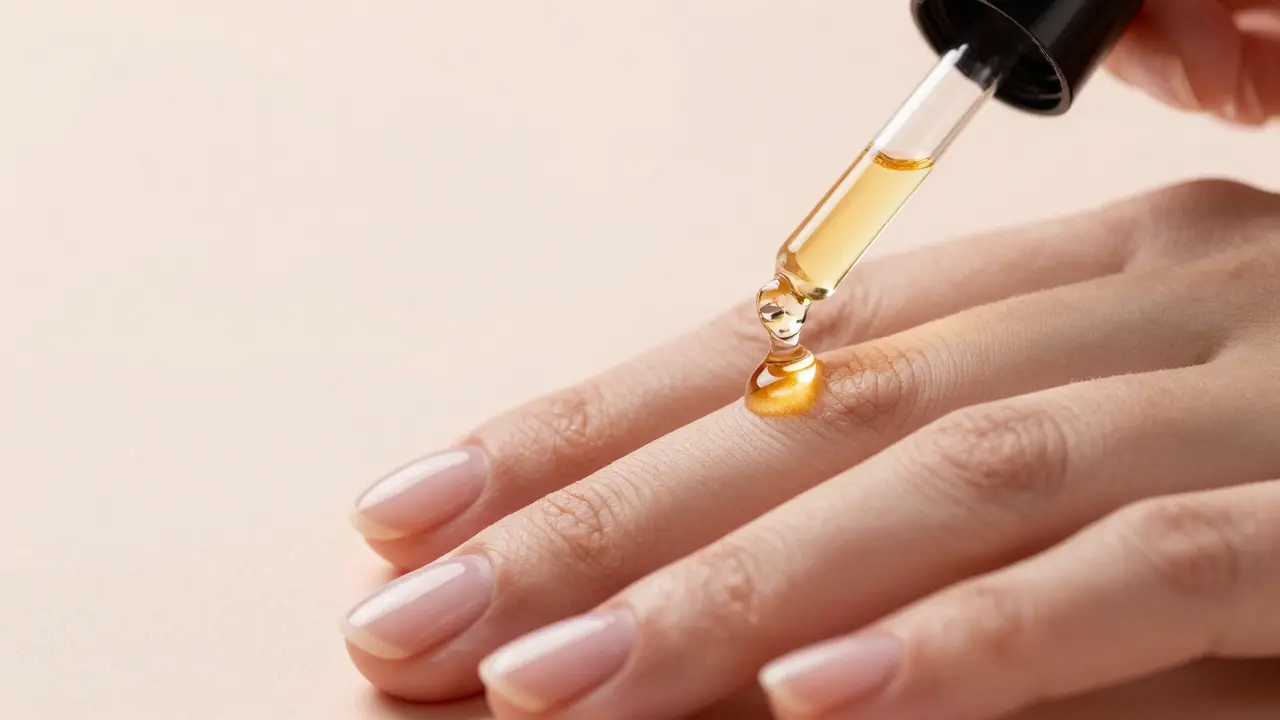 Aplikace hydratačního oleje na pokožnost po dokončení manikúry