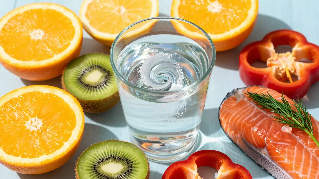 Sklice s kolagenem, citrusy, paprikou a lososem pro zdraví kloubů.