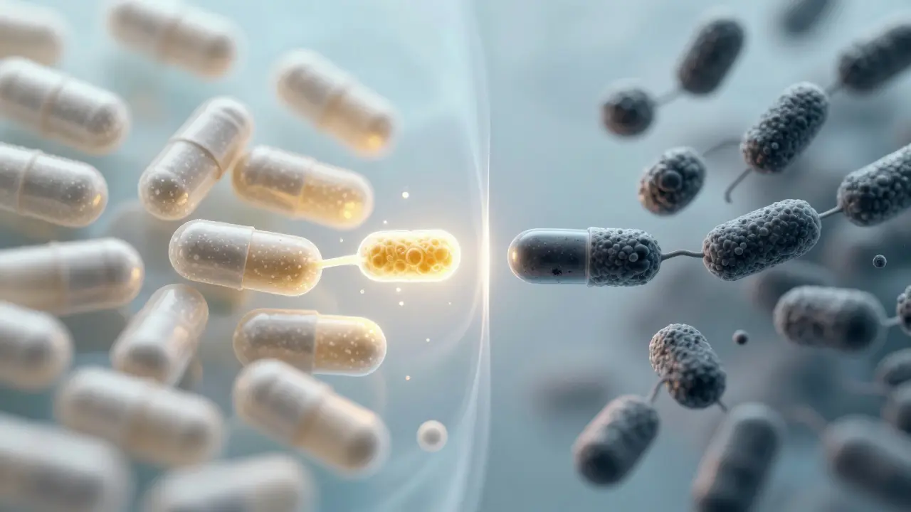 Konceptuální zobrazení časového odstupu mezi antibiotiky a probiotiky