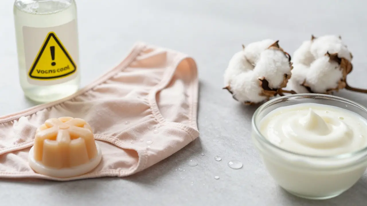 Kontrast mezi dráždivými chemikáliemi a přírodní péčí o intimní hygienu.