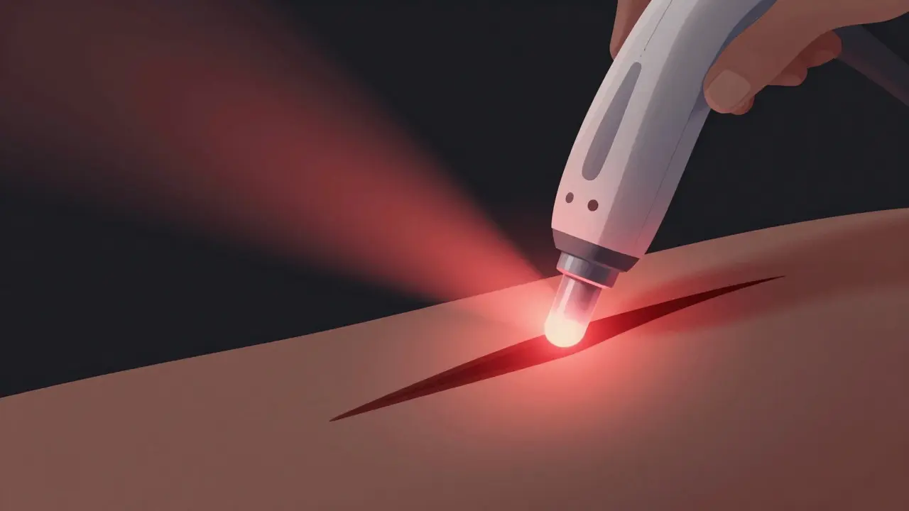 Koncept laserové depilace s paprskem světla na kůži