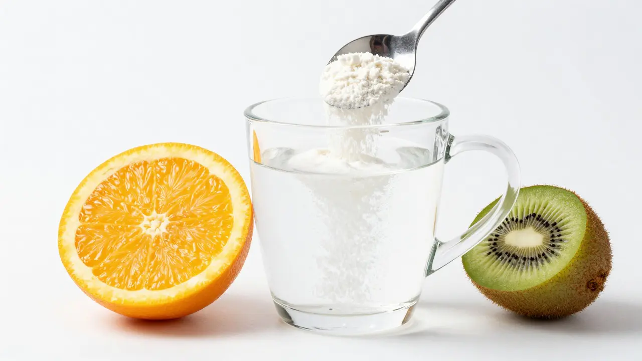 Sklenice s kolagenem a vitamínem C z ovoce