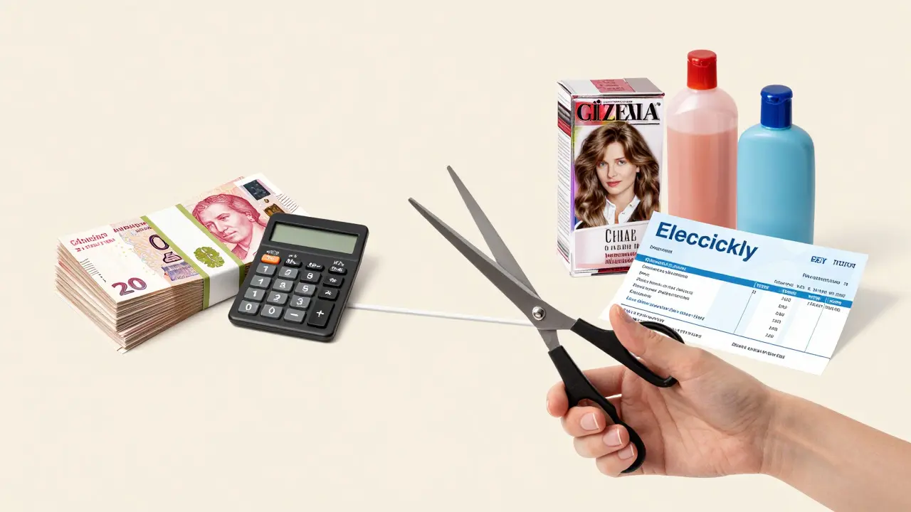 Ilustrace finanční stránky živnosti: peníze, účty a spotřební materiál