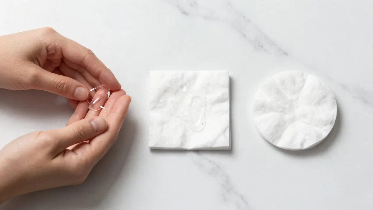 Ruce, vatový tampon a vata jako nástroje pro aplikaci tonika