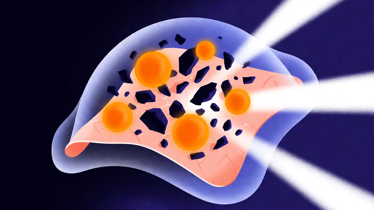Konceptuální ilustrace antioxidantů chránících pleť před volnými radikály