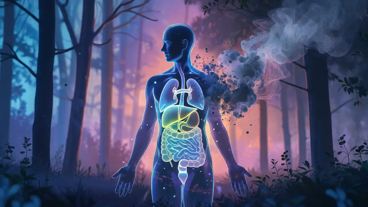 Konceptuální ilustrace těla s čistými orgány a uklidňující atmosféra